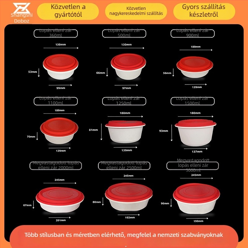 Kör alakú egyszer használatos ételhordó tál zárható fedéllel, szivárgásmentes, vastag PP műanyagból, levesek és tésztaételek számára