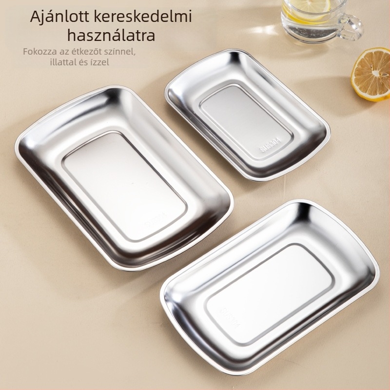 Rozsdamentes acél négyszögletes tál, modern egyszerű stílus, mikrohullámú sütőhöz nem alkalmas