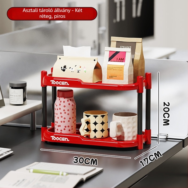 Asztali tároló poharak és írószerek számára, kétszintes és háromszintes kialakítás, ABS+PVC, modell 1002, modern minimalista stílus.