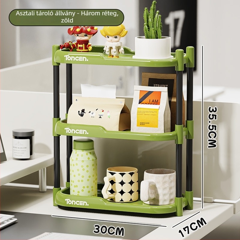 Asztali tároló poharak és írószerek számára, kétszintes és háromszintes kialakítás, ABS+PVC, modell 1002, modern minimalista stílus.