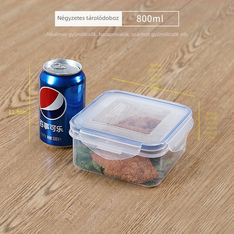 Élelmiszer-minőségű átlátszó műanyag tároló doboz fedéllel – szigetelt, mikrózható, 800–1000 ml