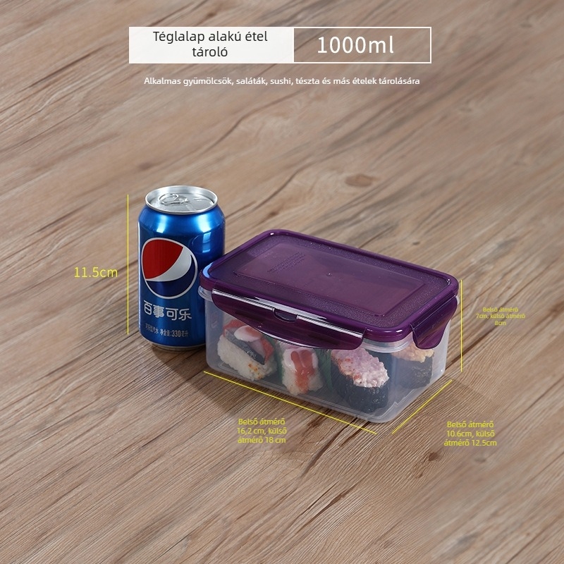 Élelmiszer-minőségű átlátszó műanyag tároló doboz fedéllel – szigetelt, mikrózható, 800–1000 ml