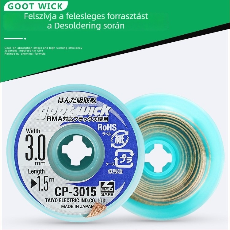 Goot CP-2015 Forrasztó ónszívó szalag, drag-szívó szalag (Modell CP-2015; Márka: Goot; Típus: ónszívó/drag szalag; Használat: forrasztóanyag eltávolítása)