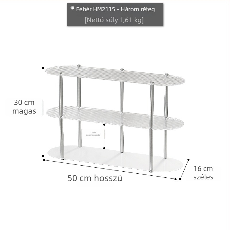 3‑szintes akril polc vízhullám mintával, asztali pohártartó, fürdőszobai tároló