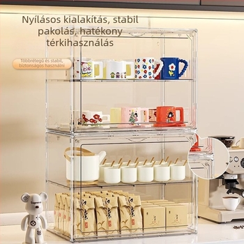 3‑emeletes pohártartó polc, műanyag, hordozható, asztali rendező, por- és nedvességálló, szerelés nélkül