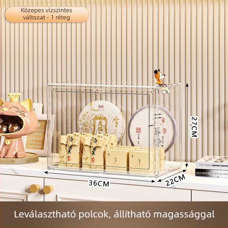 3‑emeletes pohártartó polc, műanyag, hordozható, asztali rendező, por- és nedvességálló, szerelés nélkül