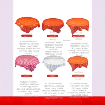 Egyszer használatos esküvői asztalterítő, kör alakú, műanyag, mintázat Fu karakterekkel és boldog karakterekkel, First Green