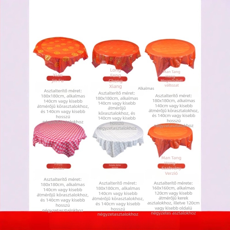 Egyszer használatos esküvői asztalterítő, kör alakú, műanyag, mintázat Fu karakterekkel és boldog karakterekkel, First Green