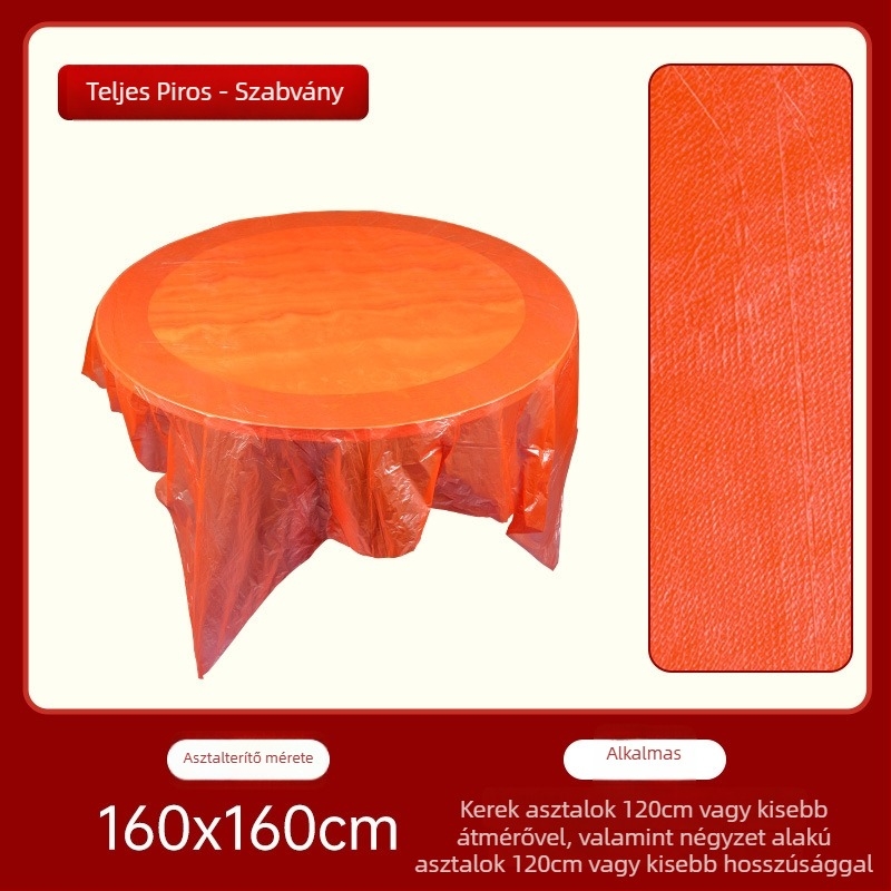 Egyszer használatos esküvői asztalterítő, kör alakú, műanyag, mintázat Fu karakterekkel és boldog karakterekkel, First Green