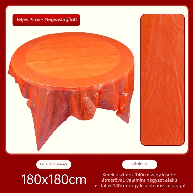 Egyszer használatos esküvői asztalterítő, kör alakú, műanyag, mintázat Fu karakterekkel és boldog karakterekkel, First Green