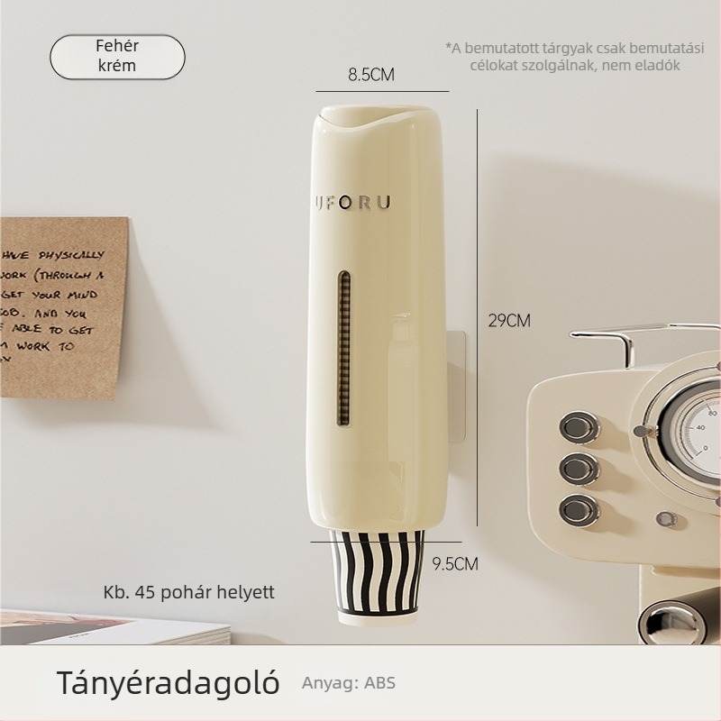 Falra szerelhető pohártartó egyszer használatos papír poharakhoz, lyukasztás nélkül, műanyagból, 330 g, modern minimalist stílus