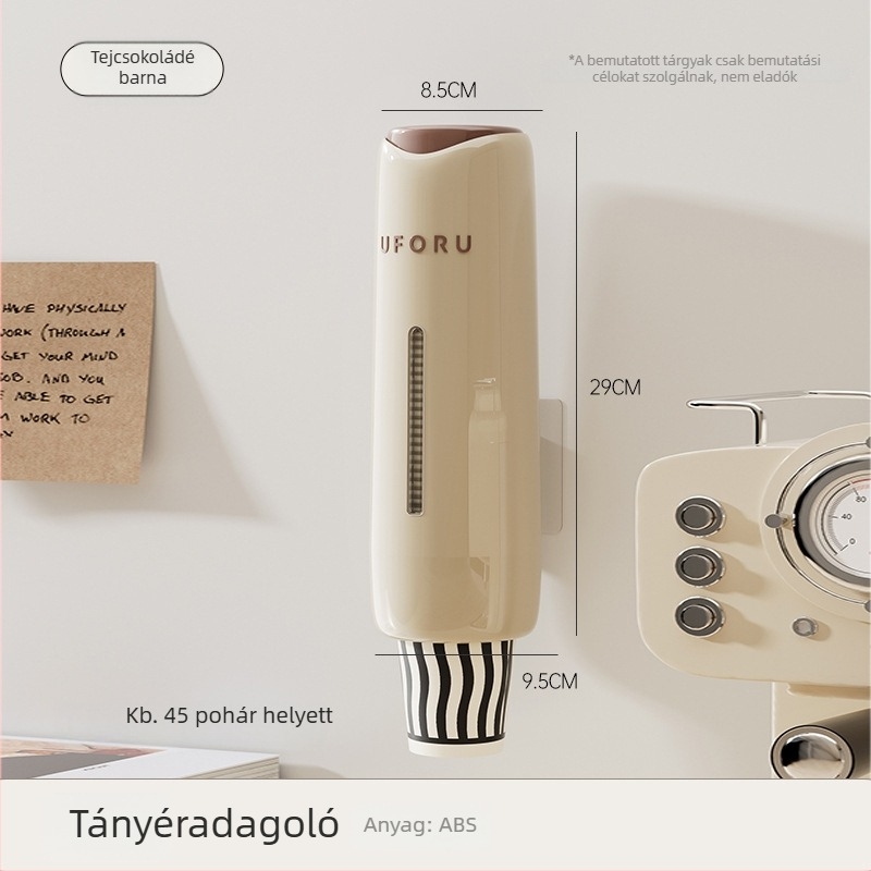Falra szerelhető pohártartó egyszer használatos papír poharakhoz, lyukasztás nélkül, műanyagból, 330 g, modern minimalist stílus