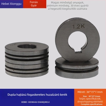 Duál meghajtású fogazott huzaldoboz kerék CO2 hegesztőpisztolyhoz, huzalfej flux-core 2,8 mm, K-típusú fogak