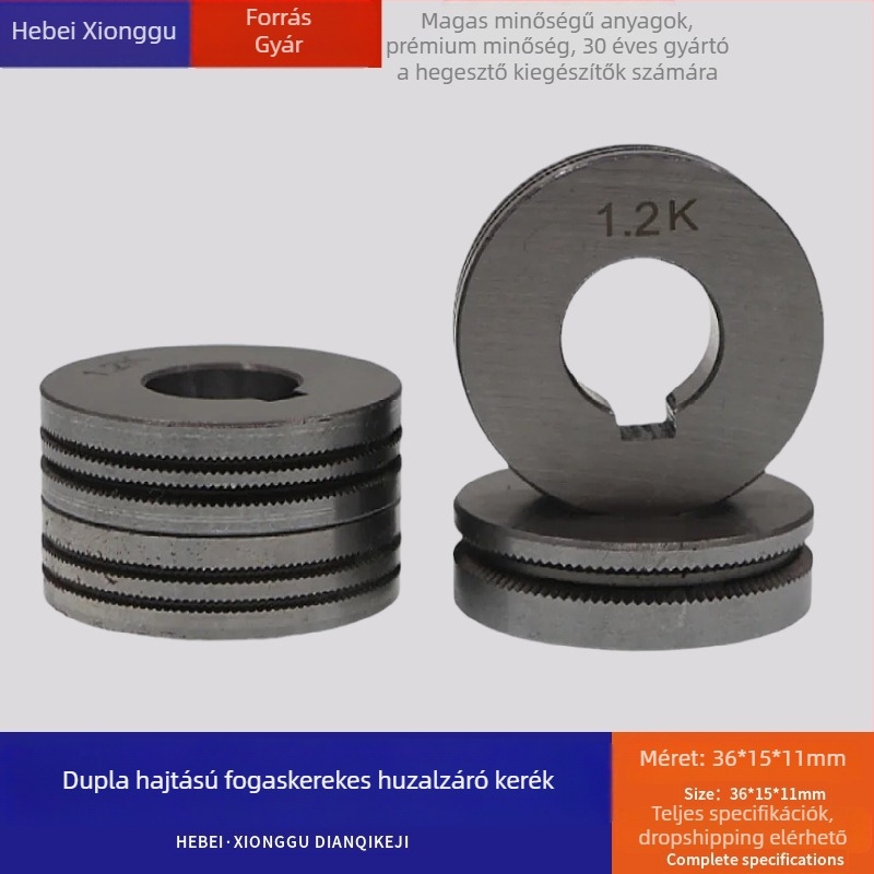Duál meghajtású fogazott huzaldoboz kerék CO2 hegesztőpisztolyhoz, huzalfej flux-core 2,8 mm, K-típusú fogak