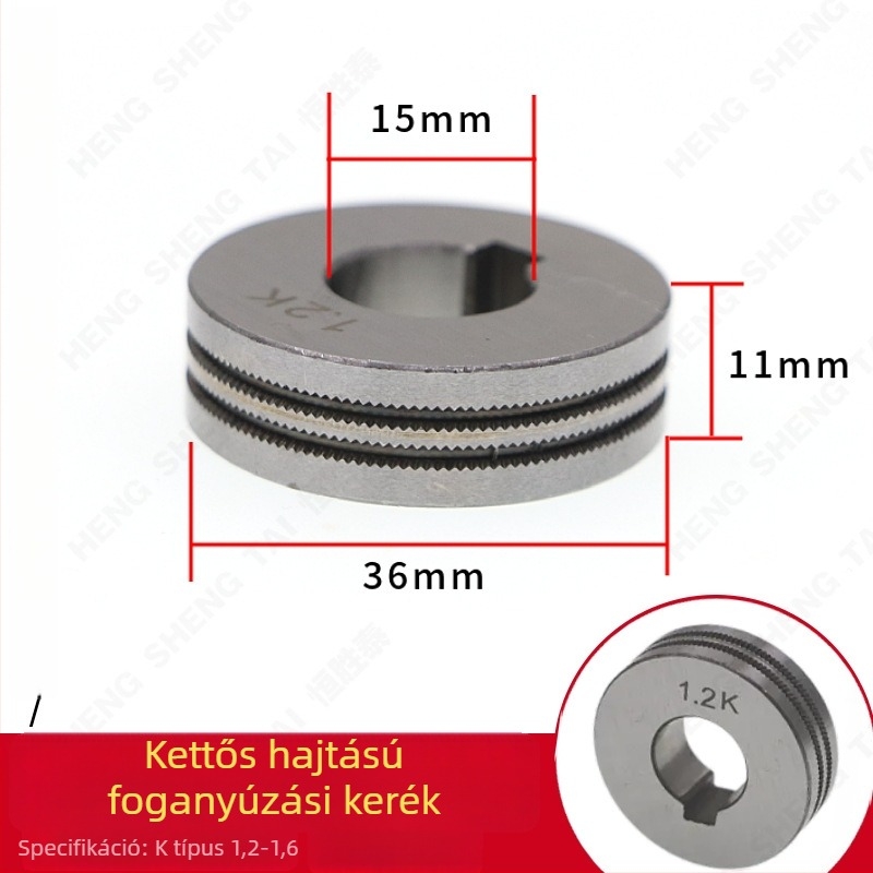 Duál meghajtású fogazott huzaldoboz kerék CO2 hegesztőpisztolyhoz, huzalfej flux-core 2,8 mm, K-típusú fogak