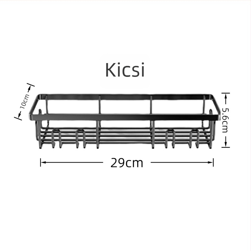 Fürdőszobai falra szerelhető tároló, fúrás nélkül, öt szint, szénacél, kampós szerelés, modern minimalist stílus