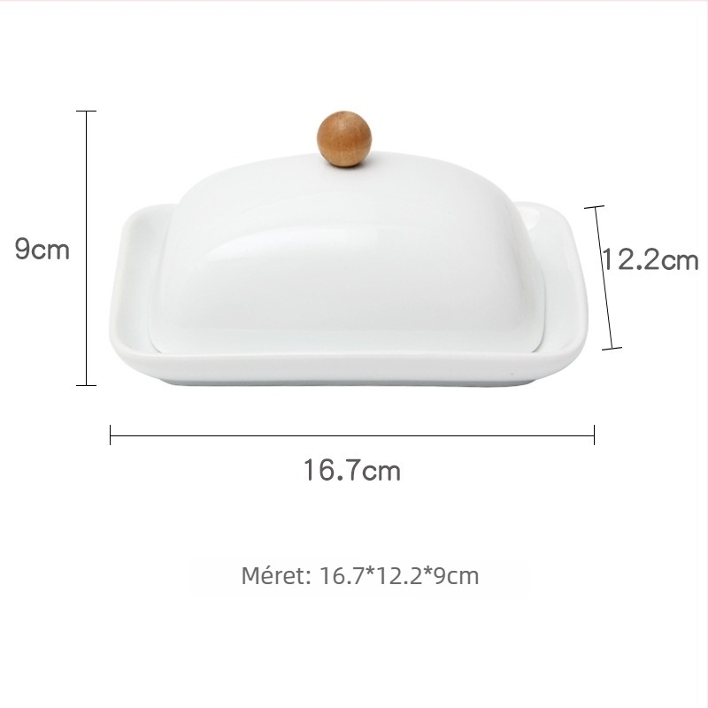 Téglalap alakú porcelán vajtál fedővel, modern minimalista stílus, mikrohullámú sütőben használható