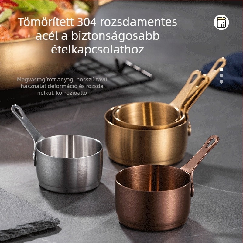 Szósz pohár fogantyúval, rozsdamentes acélból, mikróhőálló, elektroplátolt felület, egyszínű mintázat