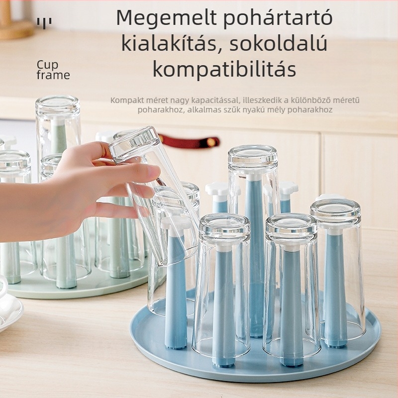 Otthoni pohár-tartó teáskészlethez – fordított leeresztő pohár-tartó, porvédett üveg pohár tároló