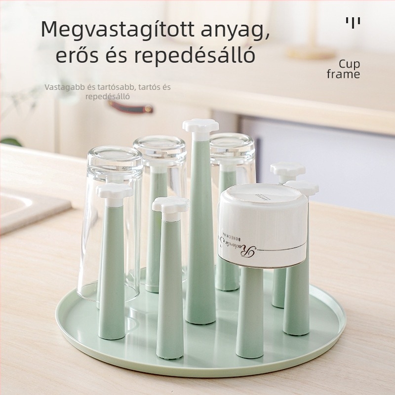 Otthoni pohár-tartó teáskészlethez – fordított leeresztő pohár-tartó, porvédett üveg pohár tároló