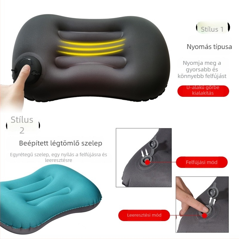 Idle felfújható párna utazásokhoz és kültéri sportokhoz, töltet poliészter/nylon, licencelt magáncímke, súly 0,0–0,5 kg