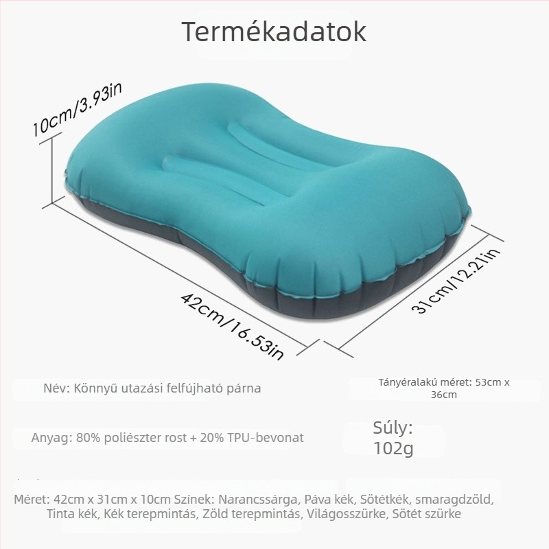 Idle felfújható párna utazásokhoz és kültéri sportokhoz, töltet poliészter/nylon, licencelt magáncímke, súly 0,0–0,5 kg