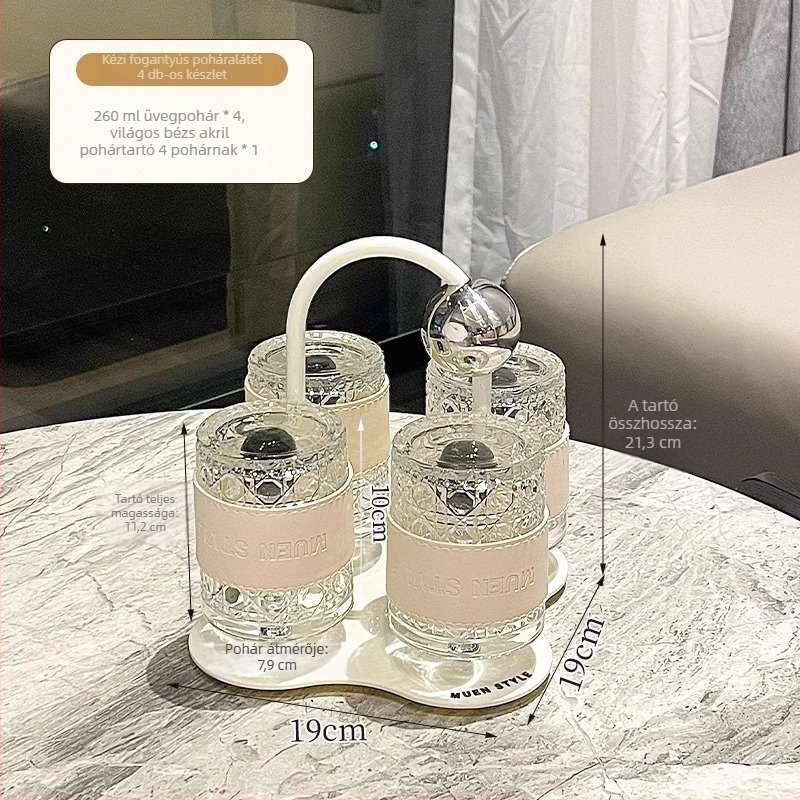 Üvegpohárkészlet vízszűrővel és tálcás tartóval – északi stílus