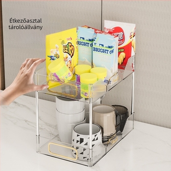 Nordic stílusú asztali tároló dupla réteg pohártartóval, PET anyag, modell 5015, Xihui márka, multifunkcionális