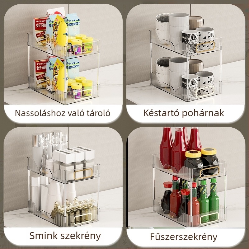 Nordic stílusú asztali tároló dupla réteg pohártartóval, PET anyag, modell 5015, Xihui márka, multifunkcionális