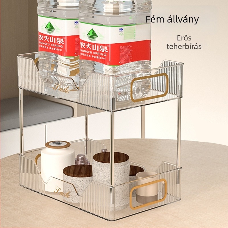 Nordic stílusú asztali tároló dupla réteg pohártartóval, PET anyag, modell 5015, Xihui márka, multifunkcionális