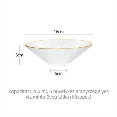 Japán-stílusú aranyszegélyű üvegtál és tányér készlet – vízszintes csíkos dizájn, gyümölcssalátákhoz; átlátszó, modern asztali edényzet