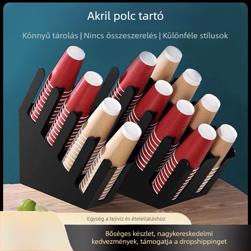 Akril pohártartó tej-tea bolt számára, modern minimális stílus, fúrás nélkül, pohárkiosztáshoz