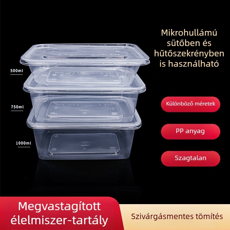 Egyszer használatos ebédes doboz, mikrohullámú sütőben melegíthető, kör alakú vagy téglalap alakú, fedéllel.