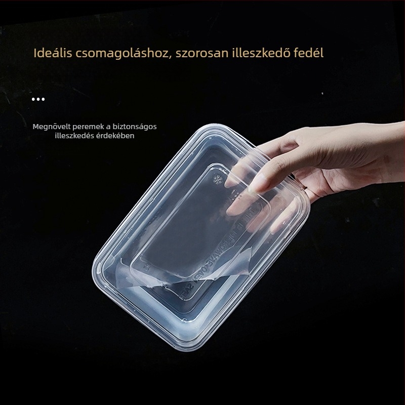 Egyszer használatos ebédes doboz, mikrohullámú sütőben melegíthető, kör alakú vagy téglalap alakú, fedéllel.