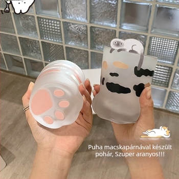 Vízpohár macska tapp motívummal, kézzel égetett szódalime üvegkészlet, két darabos