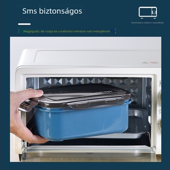 Bento ebédhordó, két rekesz, négyszögletes forma, PP anyag, 800–1000 ml kapacitás, mikrohullámú sütőben használható