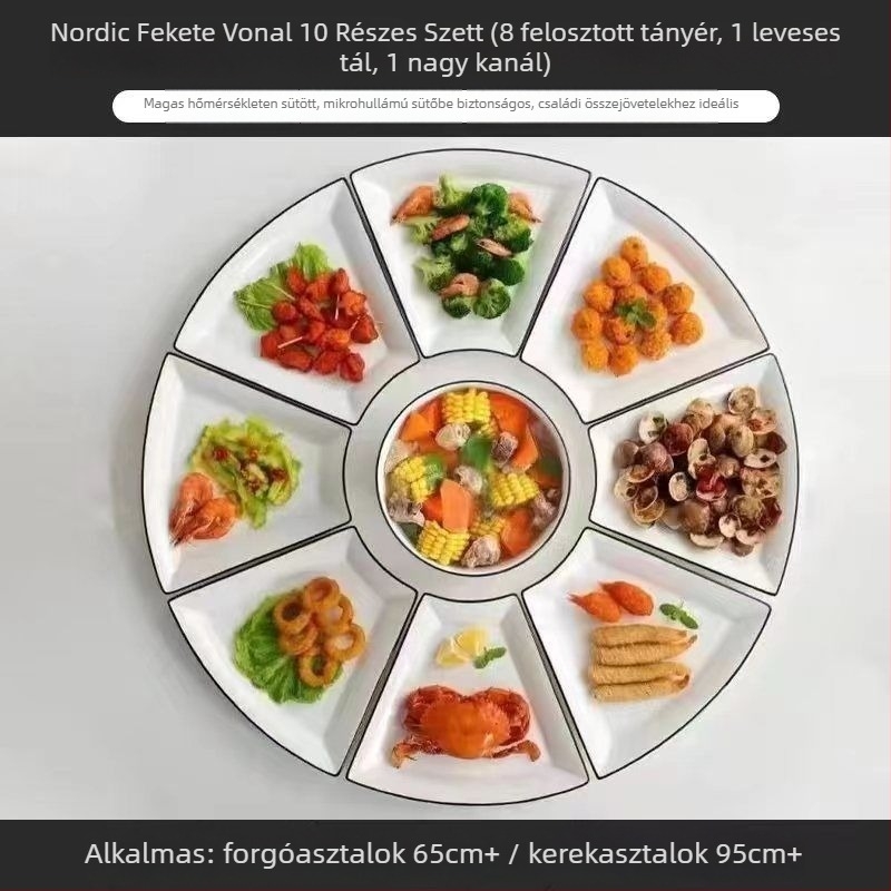 Fan alakú kerámia tálalókészlet csontporcelánból, aláglazúrral, egyszerű stílus