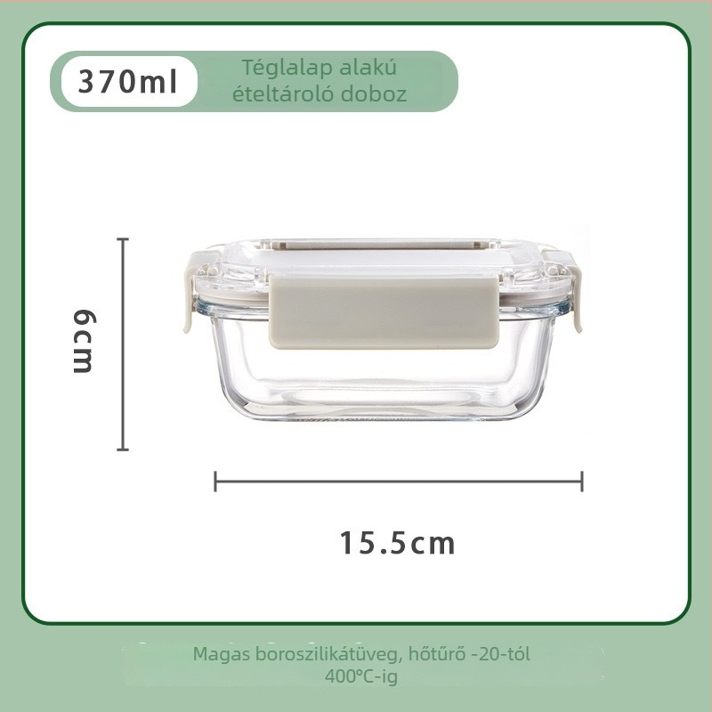 Üveges ebédes doboz négyzet alakú, hőálló üveg, mikrohullámú sütőben használható, kapacitás 301–800 ml