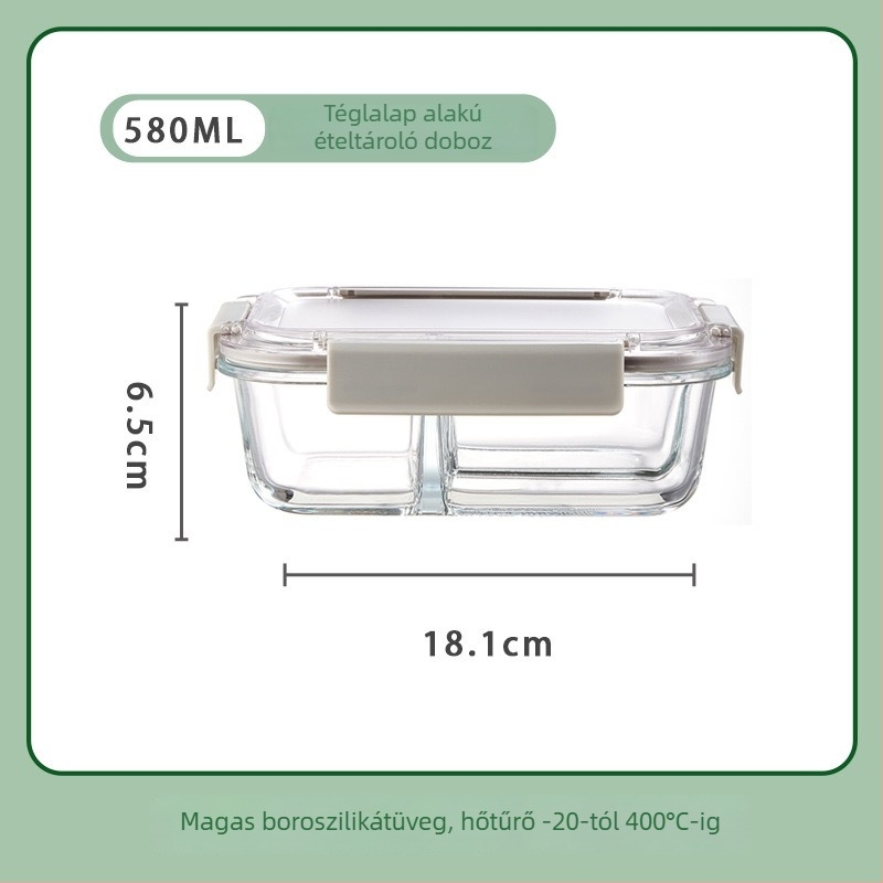 Üveges ebédes doboz négyzet alakú, hőálló üveg, mikrohullámú sütőben használható, kapacitás 301–800 ml