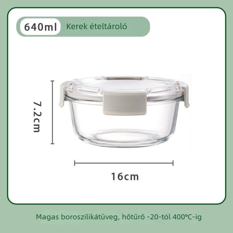 Üveges ebédes doboz négyzet alakú, hőálló üveg, mikrohullámú sütőben használható, kapacitás 301–800 ml