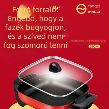 Elektromos forró fazék mindent egyben grill-lel, 1201–1500 W, kapacitás 4–5 L, belső edény alumínium ötvözetből, funkciók: sütés, pirítás, főzés, párolás