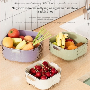 Kétszintes zöldségmosó lefolyókosár — műanyag, Aoxi márka, modern egyszerű stílus, 2024-ben piacra dobva, első osztályú minőség