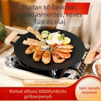 Kempingezésre hordozható, körkörös vas grillserpenyő