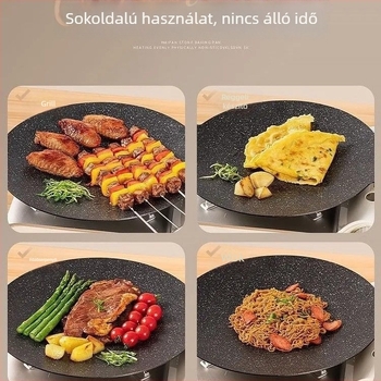 Kempingezésre hordozható, körkörös vas grillserpenyő