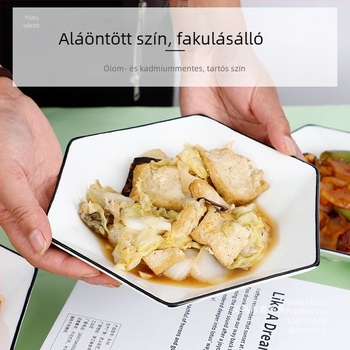 Hatszögletű kerámia étkészlet: lapos tányérok és tálak, minta See details, nemzeti trend stílus
