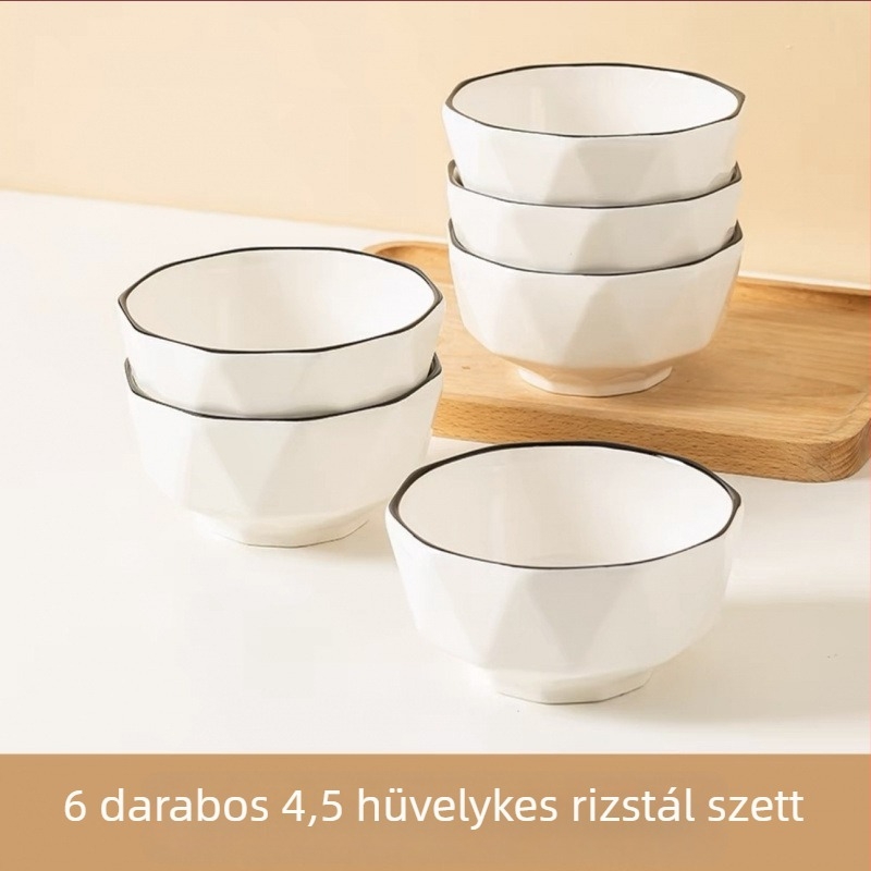 Hatszögletű kerámia étkészlet: lapos tányérok és tálak, minta See details, nemzeti trend stílus