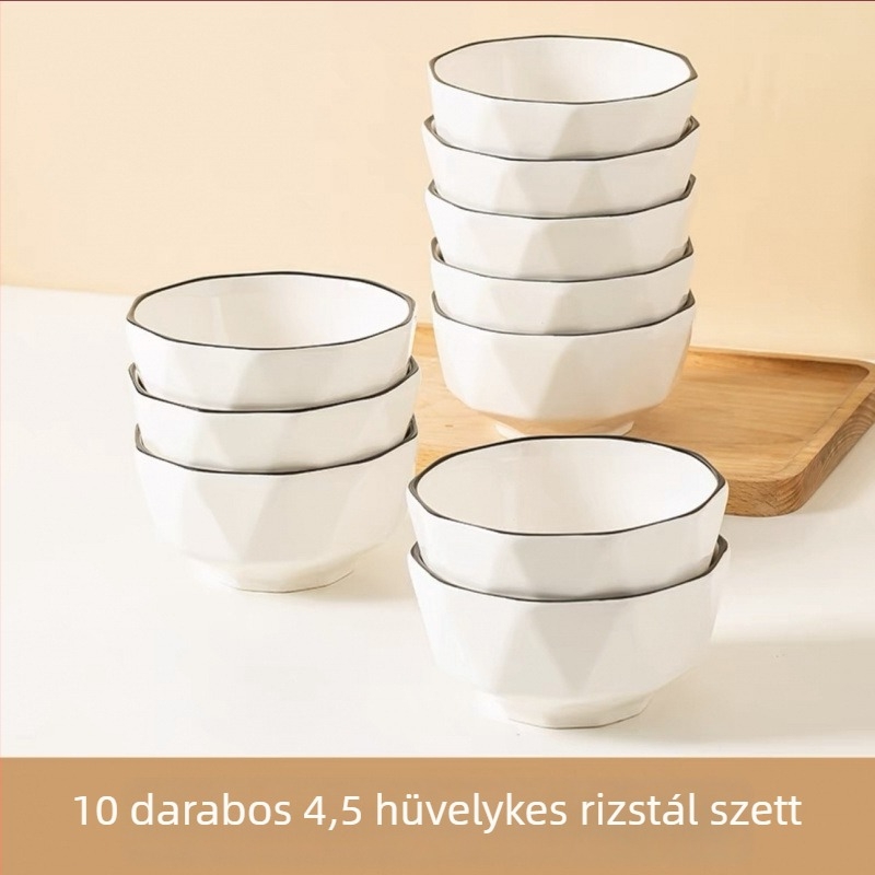 Hatszögletű kerámia étkészlet: lapos tányérok és tálak, minta See details, nemzeti trend stílus