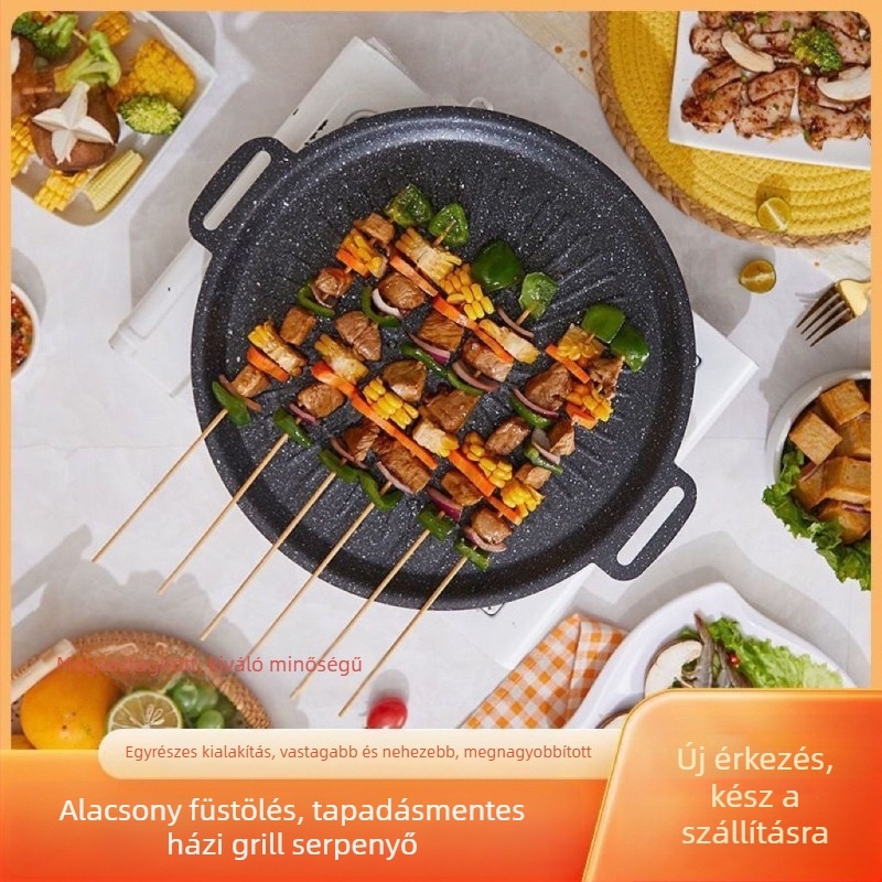 Kültéri kerek grillserpenyő ötvözetből, préselt konstrukció, tapadásmentes, könnyen tisztítható