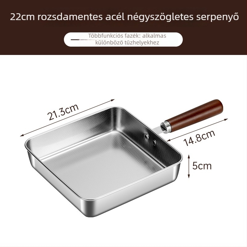Négyzet alakú, 304 rozsdamentes acélból készült, tapadásmentes serpenyő omletthez, palacsintákhoz és steakhez, háromrétegű aljjal, indukciós kompatibilis – Junxing