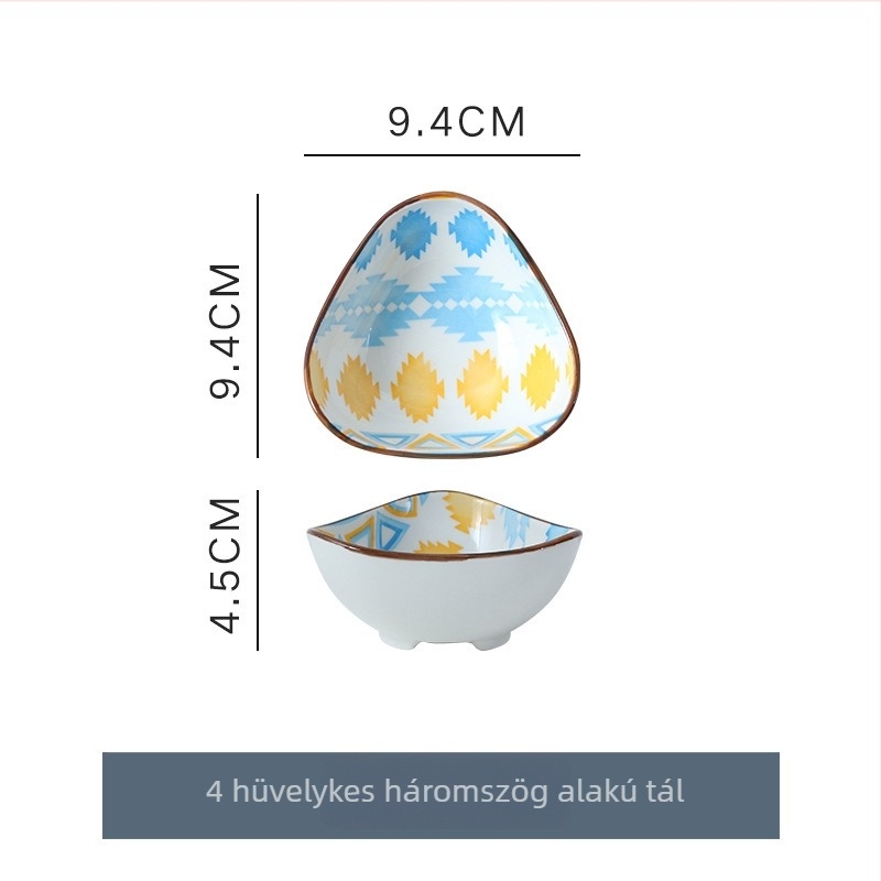 Porcelános tálak és tányérok, bohé stílus, kézzel festett felület, karikatúra minta, mikrohullámú sütőben használható